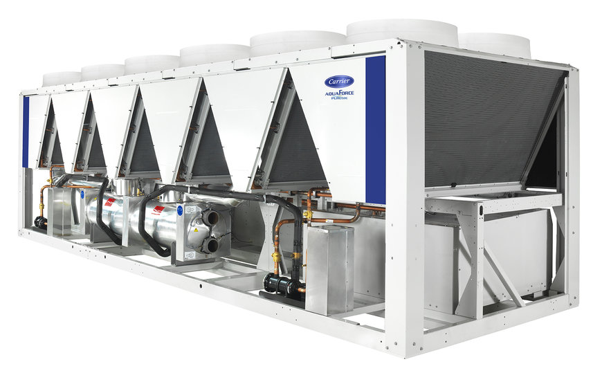 La enfriadora de líquido de tornillo refrigerada por aire de velocidad fija AquaForce® Carrier ahora se encuentra disponible con el refrigerante HFO PUREtec™